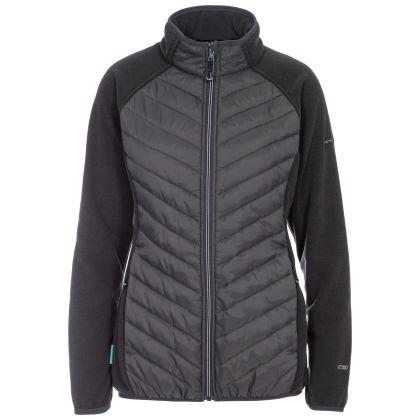 Underpinned Women's Quilted Fleece Jacket in Grey, Front view on mannequin