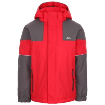 Trespass Kids' Padded Waterproof Jacket Unlock Red, Front view on mannequin