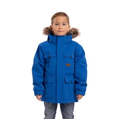 Boys Rain Jacket Upsider in Blue, Front view on mannequin