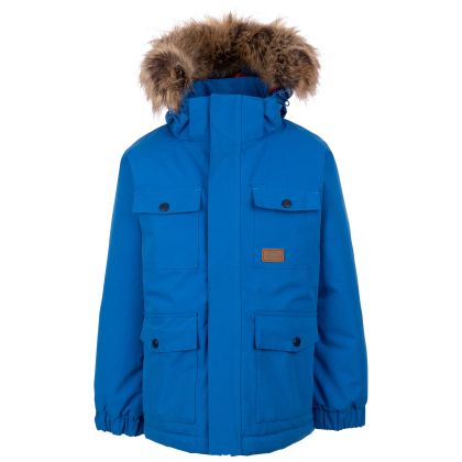 Boys Rain Jacket Upsider in Blue, Front view on mannequin
