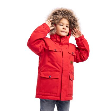 Trespass Boys Rain Jacket Upsider in Red, Front view on mannequin