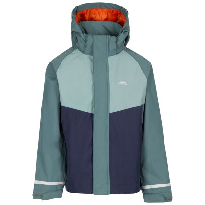 Trespass Kids' Waterproof Jacket Valid in Spruce green, Front view on mannequin