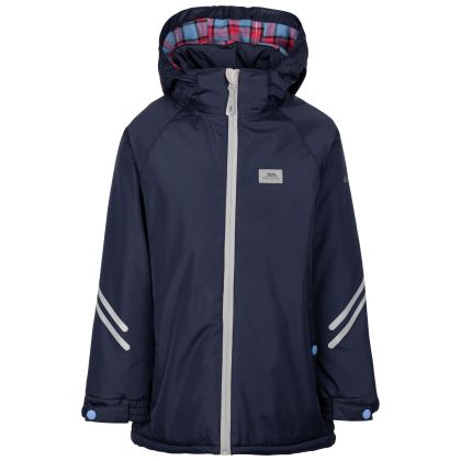 Trespass Kids Waterproof Jacket Valleyfield in Navy, Front view on mannequin