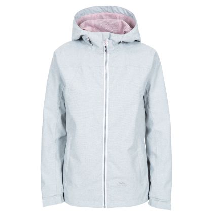 Virtual Women's Waterproof Jacket in Light Grey, Front view on mannequin