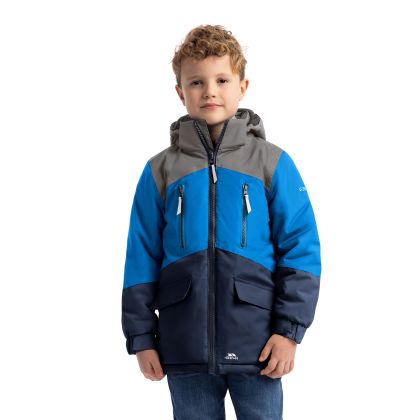 Trespass Kids Waterproof Jacket Westere in Navy Blue, Front view on mannequin