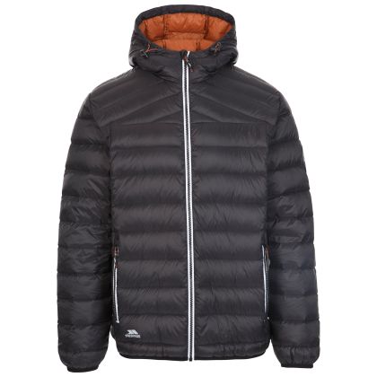 Trespass Men's Down Jacket Whitman II in Black/rust, Front view on mannequin
