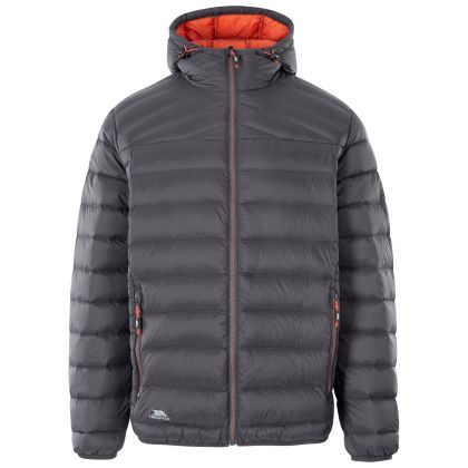 Trespass Men's Down Jacket Whitman II in Dark grey/burnt orange, Front view on mannequin