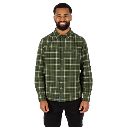 Trespass Men's Casual Cotton Shirt Withnell in GREEN CHECK, Front view on mannequin