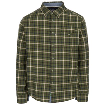 Trespass Men's Casual Cotton Shirt Withnell in GREEN CHECK, Front view on mannequin