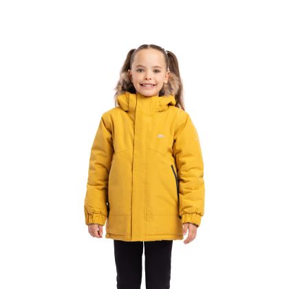 Trespass Kids Waterproof Coat Wyald in Honeybee, Front view on mannequin