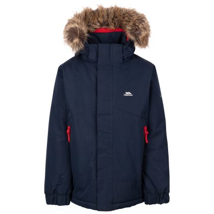 Trespass Kids Waterproof Coat Wyald in Navy, Front view on mannequin