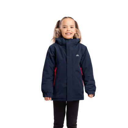 Trespass Kids Waterproof Coat Wyald in Navy, Front view on mannequin